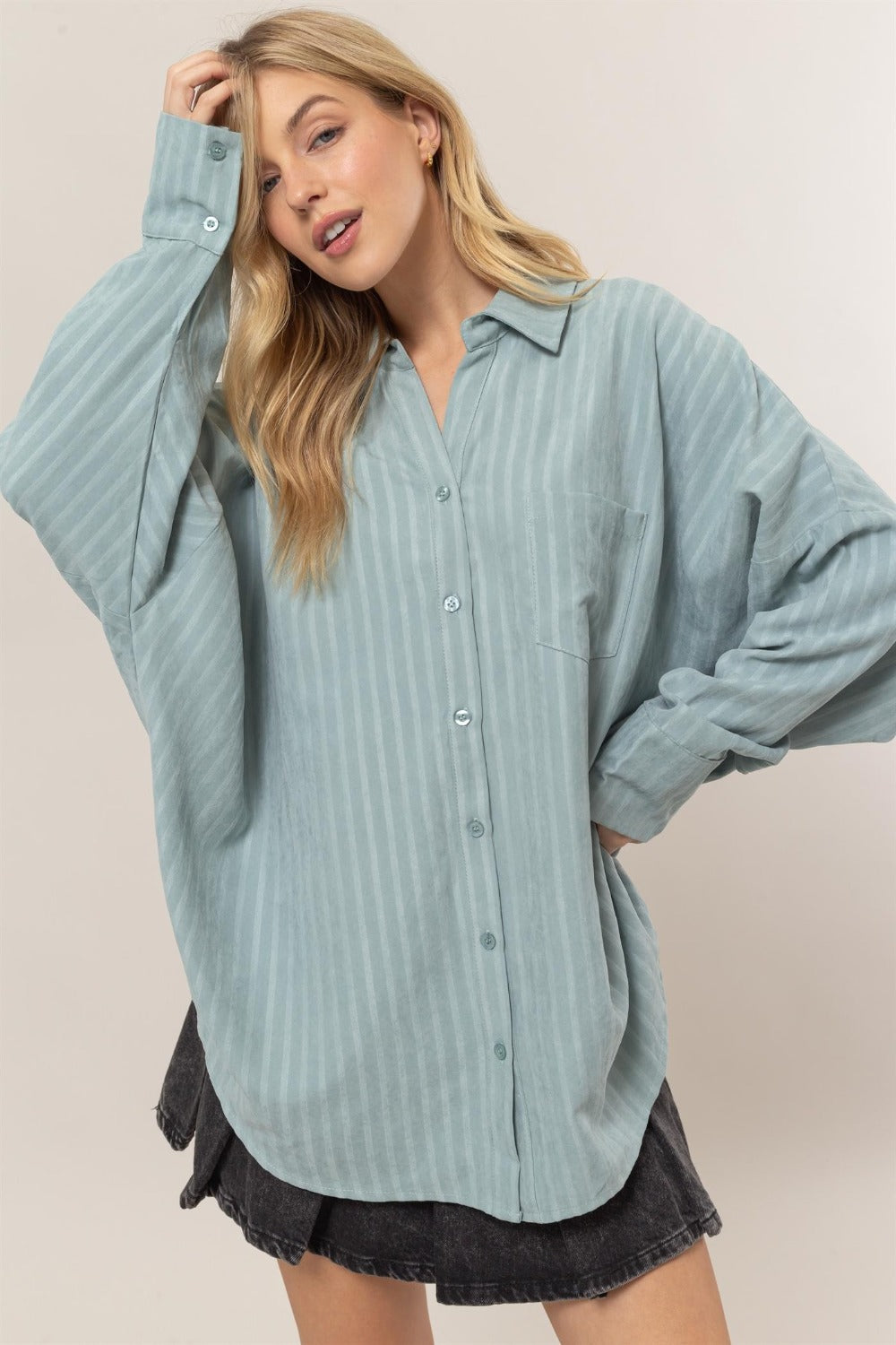 HYFVE Stripe Button Down Long Sleeve Oversized Shirt - 1985 the VAULT Boutique