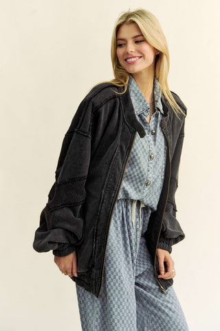 Davi & Dani Exposed Seam Zip Up Dropped Shoulder Jacket - 1985 the VAULT Boutique