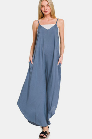 Zenana Spaghetti Strap Wide Leg Overalls with Pockets - 1985 the VAULT Boutique