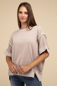 Contrast Trim Top Stitching Drop Shoulder Top - 1985 the VAULT Boutique