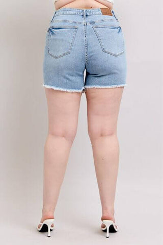 Judy Blue Full Size Tummy Control Raw Hem Denim Shorts Plus Size - 1985 the VAULT Boutique