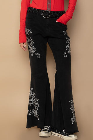 POL Raw Hem Embroidered Flare Pants - 1985 the VAULT Boutique