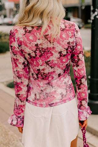 Floral Turtleneck Flounce Sleeve Blouse - 1985 the VAULT Boutique