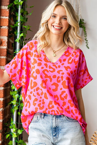 First Love Leopard V-Neck Short Sleeve Woven Top - 1985 the VAULT Boutique