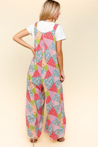 Haptics Full Size Printed Wide Leg Overalls with Side Pockets - 1985 the VAULT Boutique