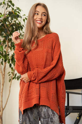 Davi & Dani Openwork Side Slit Drop Shoulder Knit Cover Up - 1985 the VAULT Boutique