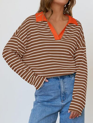 Mandy Striped Johnny Collar Long Sleeve Sweatshirt - 1985 the VAULT Boutique