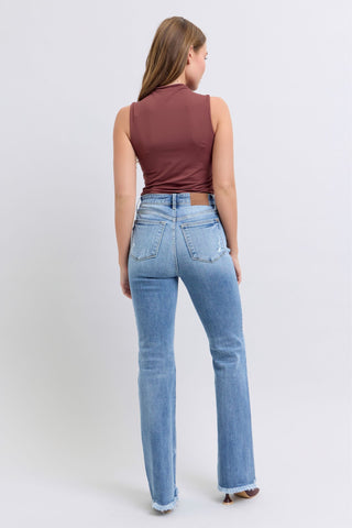 Judy Blue Full Size Raw Hem High Rise Bootcut Jeans - 1985 the VAULT Boutique