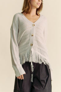 Davi & Dani Fringe V-Neck Button Up Long Sleeve Cardigan - 1985 the VAULT Boutique