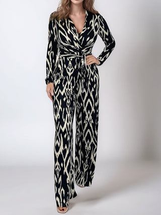 Full Size Leopard Tie Waist Long Sleeve Jumpsuit Plus Size - 1985 the VAULT Boutique