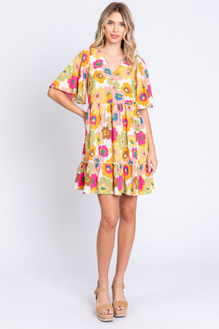 GeeGee Floral V-Neck Ruffle Hem Mini Dress - 1985 the VAULT Boutique