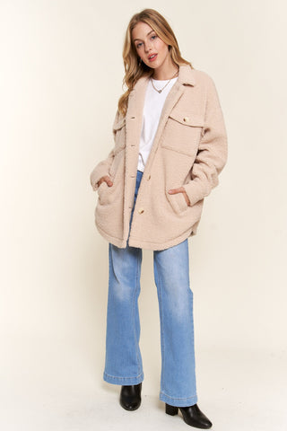 And The Why Teddy Sherpa Button Down Curved Hem Shacket - 1985 the VAULT Boutique