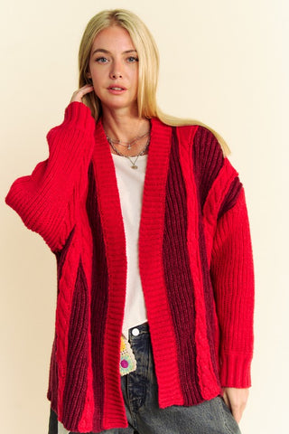 Davi & Dani Cable-Knit Color Block Open Front Cardigan - 1985 the VAULT Boutique