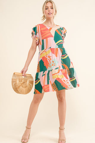 And The Why Printed Double Ruffle Sleeve Dress - 1985 the VAULT Boutique