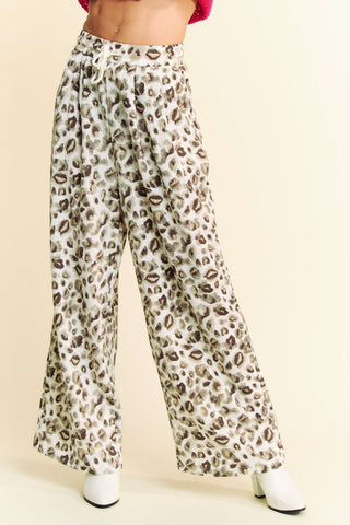 Davi & Dani Drawstring Leopard Wide Leg Pants - 1985 the VAULT Boutique