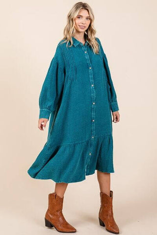 Mittoshop Mineral Wash Cotton Gauze Ruffle Midi Shirt Dress - 1985 the VAULT Boutique