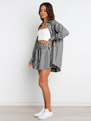 Striped Dropped Shoulder Shirt and Shorts Set - 1985 the VAULT Boutique