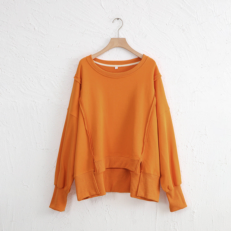 Exposed Seam High-Low Long Sleeve Sweatshirt - 1985 the VAULT Boutique