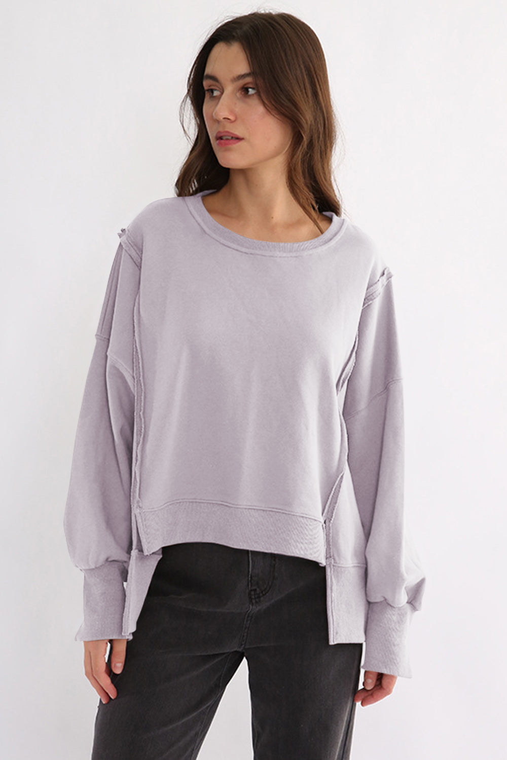 Exposed Seam High-Low Long Sleeve Sweatshirt - 1985 the VAULT Boutique