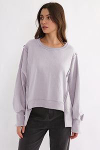 Exposed Seam High-Low Long Sleeve Sweatshirt - 1985 the VAULT Boutique