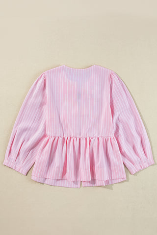 Tied Bow Striped Round Neck Blouse - 1985 the VAULT Boutique