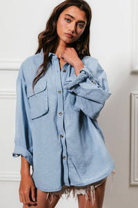 BiBi Button Down Stitch Detail Shirt with Chest Pockets - 1985 the VAULT Boutique