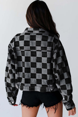 Checkered Button Up Denim Jacket - 1985 the VAULT Boutique