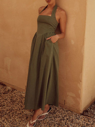 Halter Neck Maxi Dress with Pockets - 1985 the VAULT Boutique