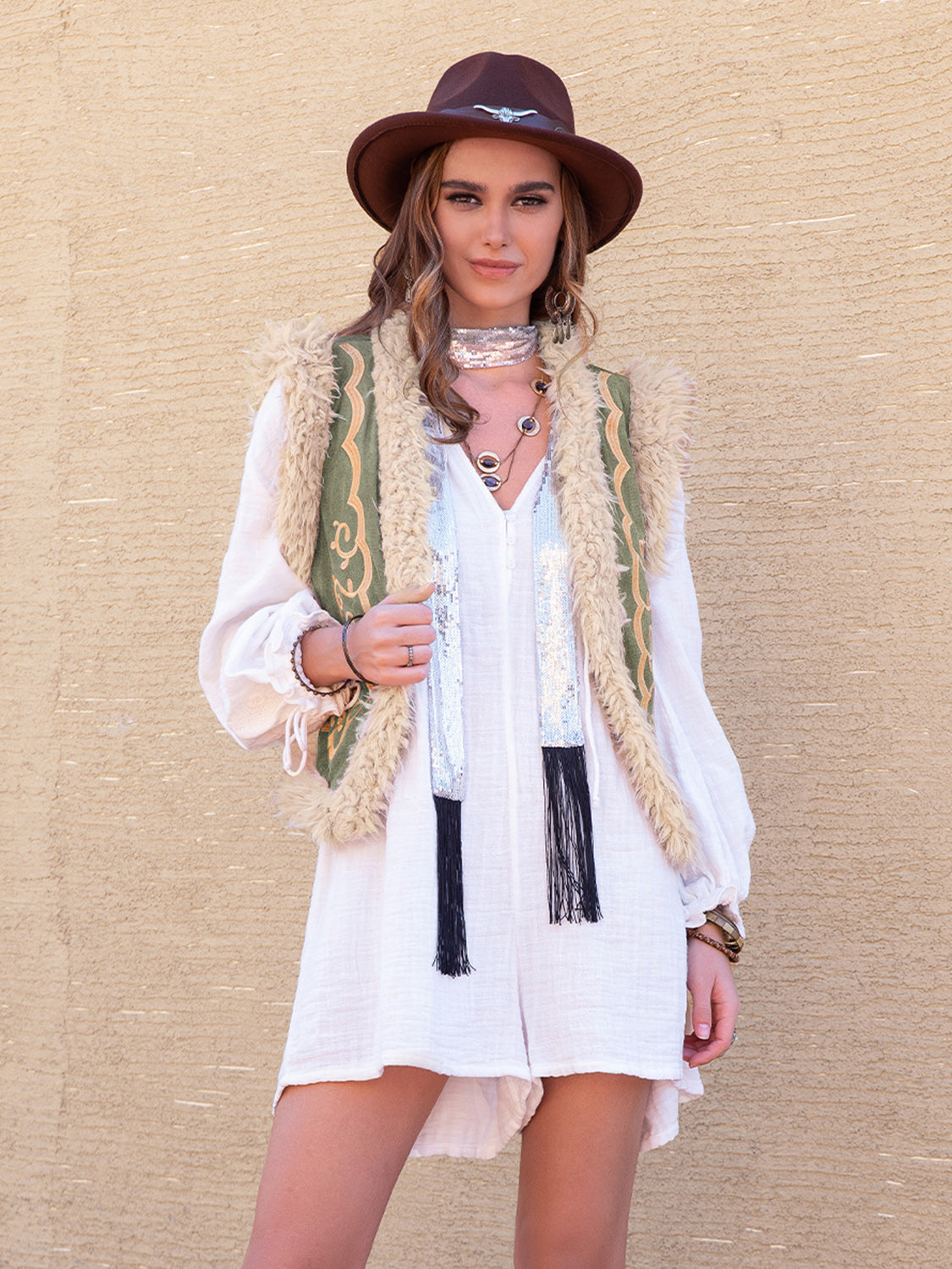 Fuzzy Trim Open Front Vest Coat - 1985 the VAULT Boutique