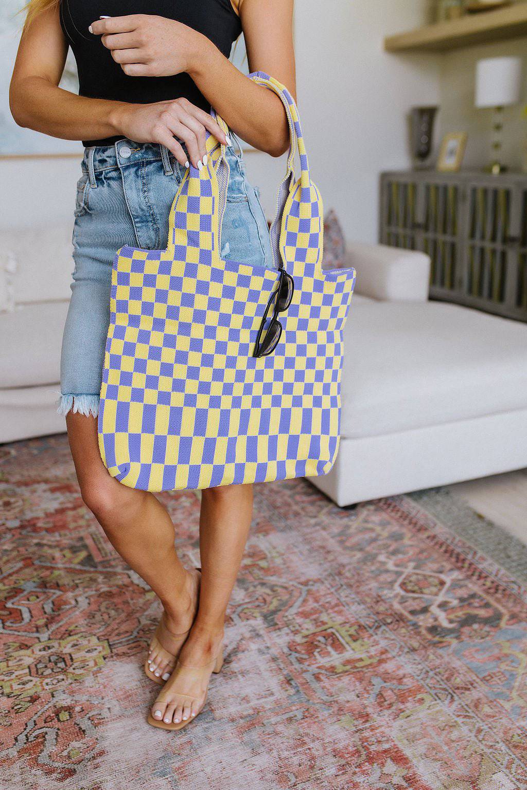 Checkerboard Lazy Wind Big Bag in Lilac & Yellow - 1985 the VAULT Boutique