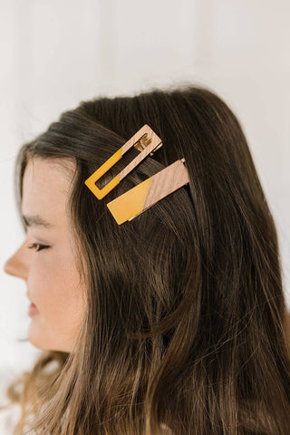 Two Tone Hair Clip Set in Yellow - 1985 the VAULT Boutique