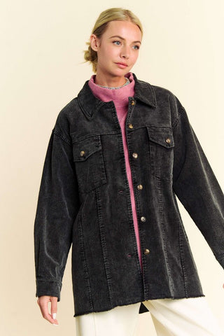 Davi & Dani Washed Corduroy Raw Hem Button Up Jacket - 1985 the VAULT Boutique