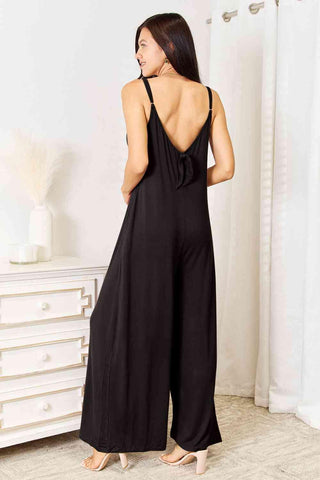 Double Take Full Size Soft Rayon Spaghetti Strap Tied Wide Leg Jumpsuit - 1985 the VAULT Boutique