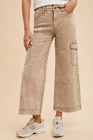 Annie Wear Raw Hem Wide Leg Jeans with Cargo Pockets - 1985 the VAULT Boutique