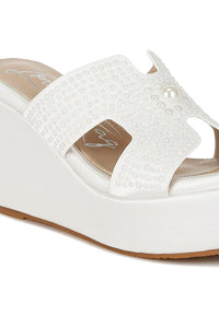 Renier Satin Pearl Detail Wedge Sandals - 1985 the VAULT Boutique