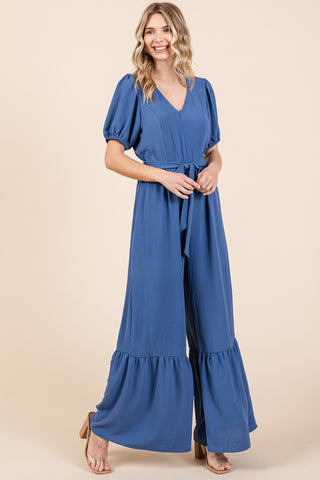 GeeGee Full Size V-Neck Belted Wide Leg Jumpsuit - 1985 the VAULT Boutique