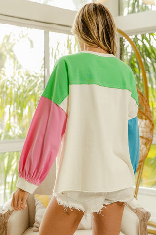 BiBi Color Block Patched Long Sleeve Top - 1985 the VAULT Boutique