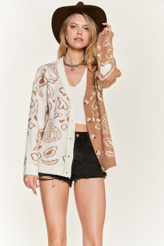 Heart Paisley & Color Block Cardigan - 1985 the VAULT Boutique