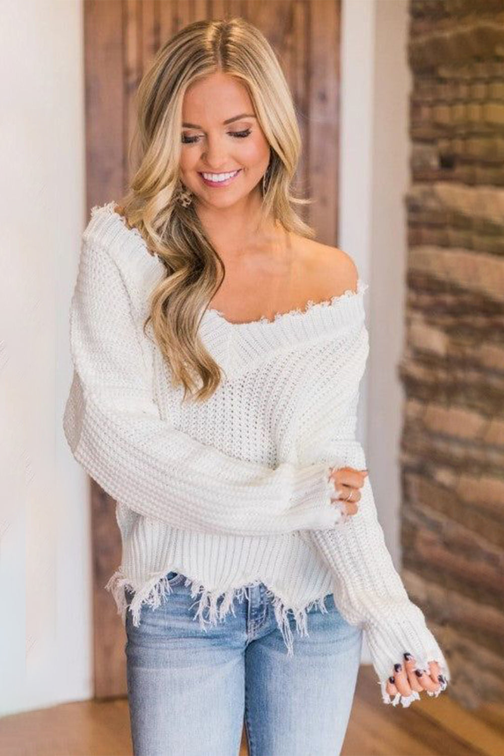 Frayed Hem Dropped Shoulder Sweater - 1985 the VAULT Boutique