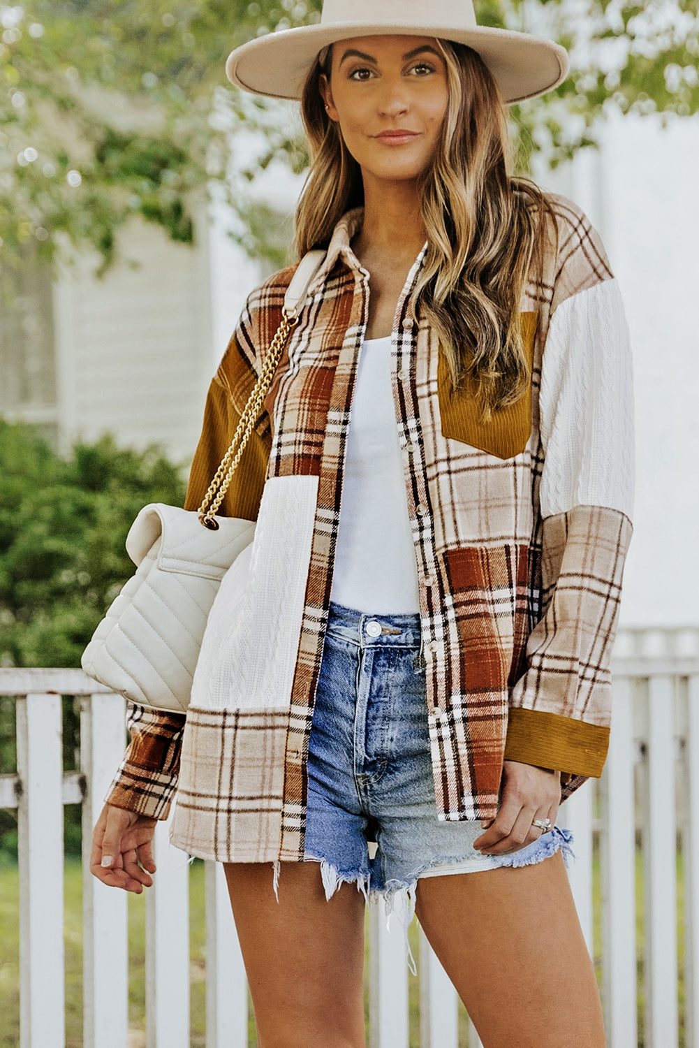 Double Take Plaid Color Block Dropped Shoulder Shacket - 1985 THE VAULT