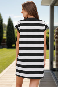 Striped Round Neck Cap Sleeve Mini Dress - 1985 the VAULT Boutique