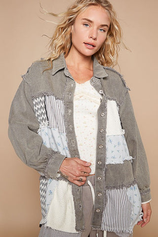 POL Raw Hem Patchwork Dropped Shoulder Jacket - 1985 the VAULT Boutique