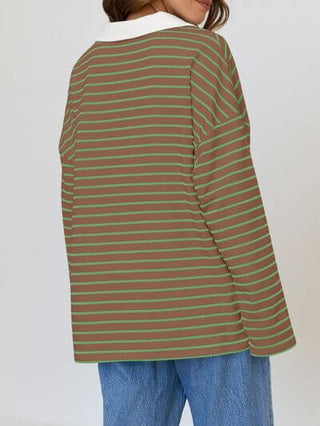 Mandy Striped Johnny Collar Long Sleeve Sweatshirt - 1985 the VAULT Boutique