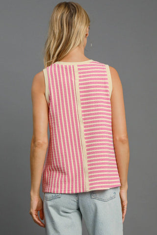 Umgee Round Neck Texture Striped Tank - 1985 the VAULT Boutique