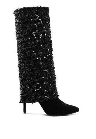 Sin City Sequinned Fold-Over Calf Boots - 1985 the VAULT Boutique