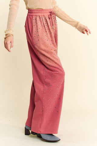 Davi & Dani Rhinestone Drawstring Wide Leg Pants - 1985 the VAULT Boutique