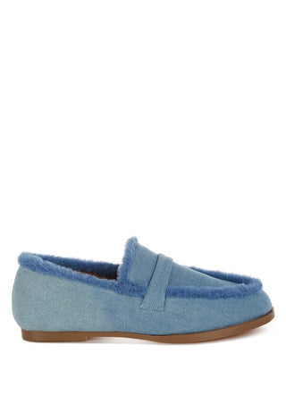 Nivena Fur Detail Denim Loafers - 1985 the VAULT Boutique