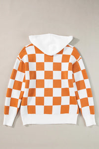 Checkered Long Sleeve Hooded Sweater - 1985 the VAULT Boutique