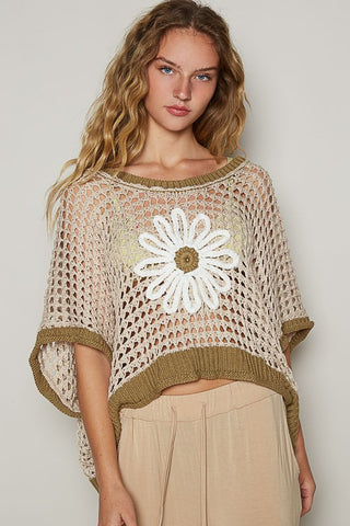 POL Hollow Out Flower Half Sleeve Knit Cover Up - 1985 the VAULT Boutique