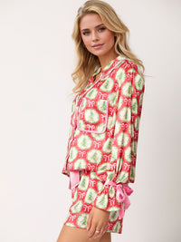 Tied Printed Collared Neck Long Sleeve Top and Shorts Set - 1985 the VAULT Boutique